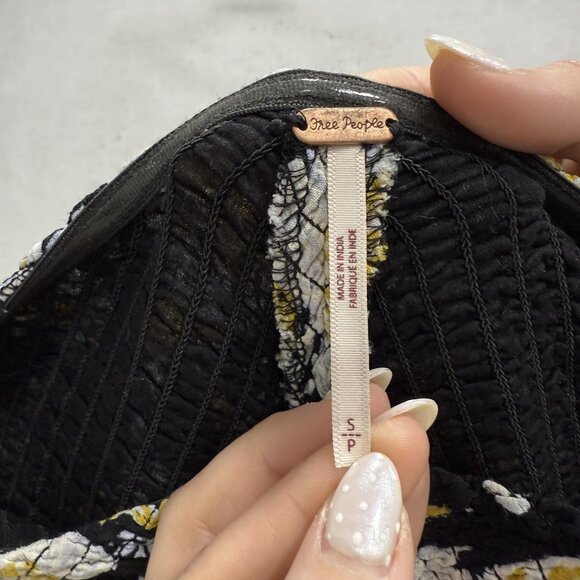 Free People Jumpsuit Womens Small Black Floral Strapless Smocked Wide Leg Boho - Picture 2 of 12